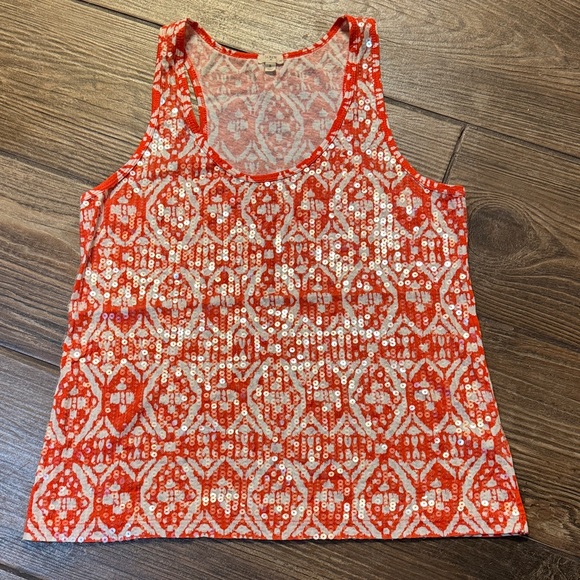 J.Crew Sequin Patterned Tank Top - Orange and White, Women’s Small - Picture 1 of 6